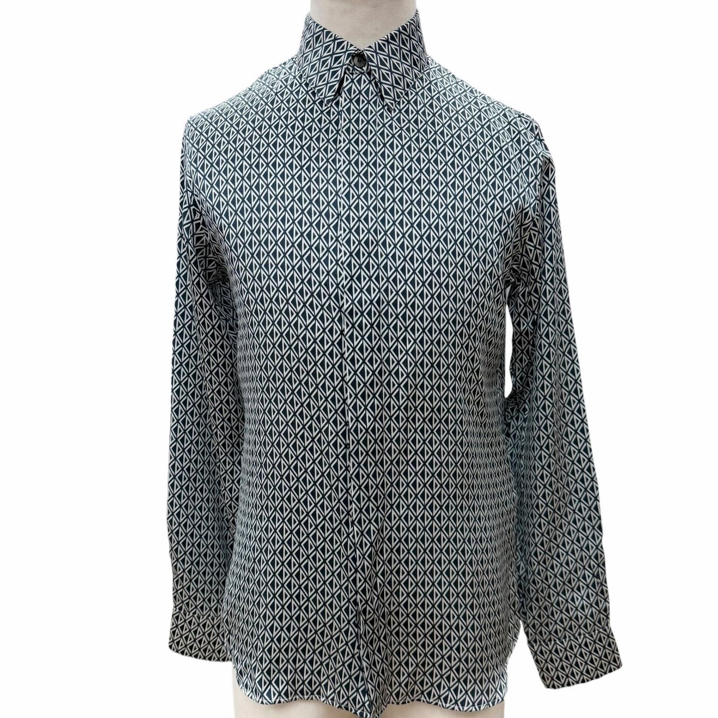 Dior Homme Silk 100% CD Diamond Tailored Long Sleeve Shirt Navy 38