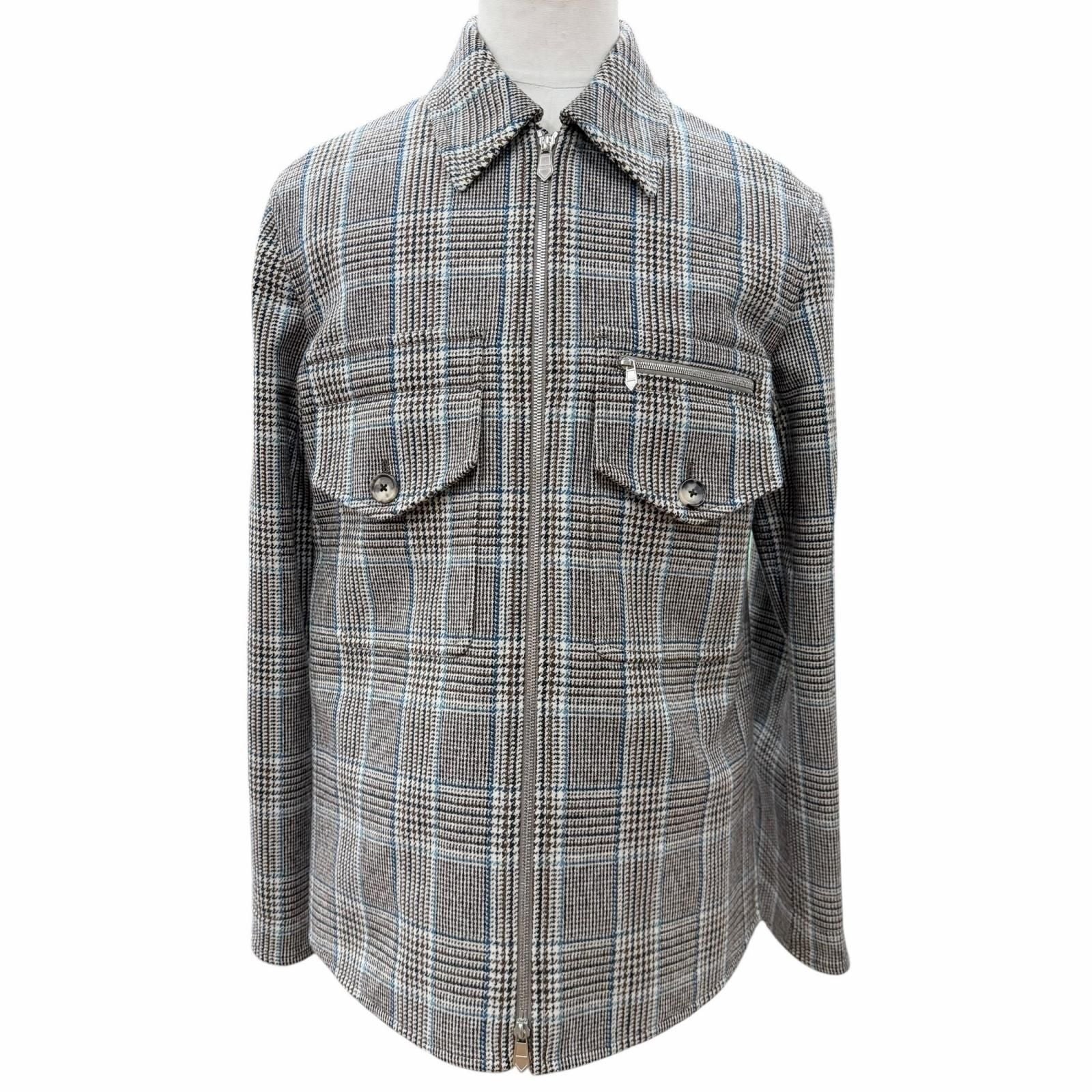 Hermes Prince of Wales Surligne Plaid Series Button Double Zip Up Jacket Long