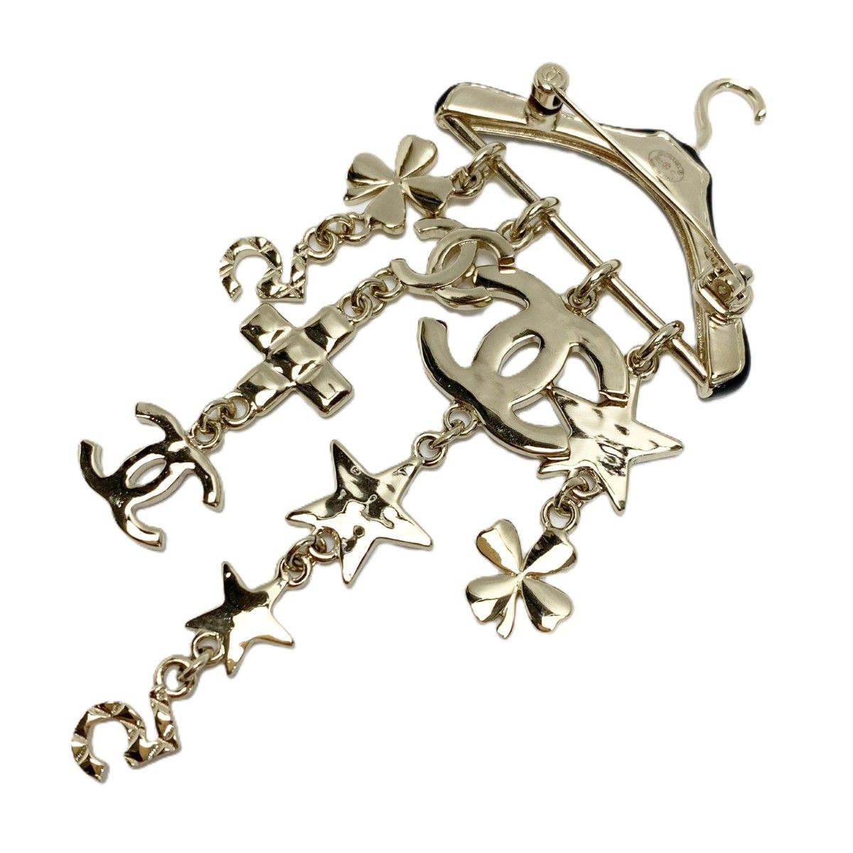 Chanel CC Logo Hanger Motif Metal Resin Brooch Gold Black — view 2