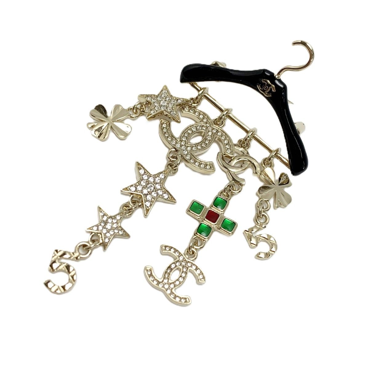 Chanel CC Logo Hanger Motif Metal Resin Brooch Gold Black