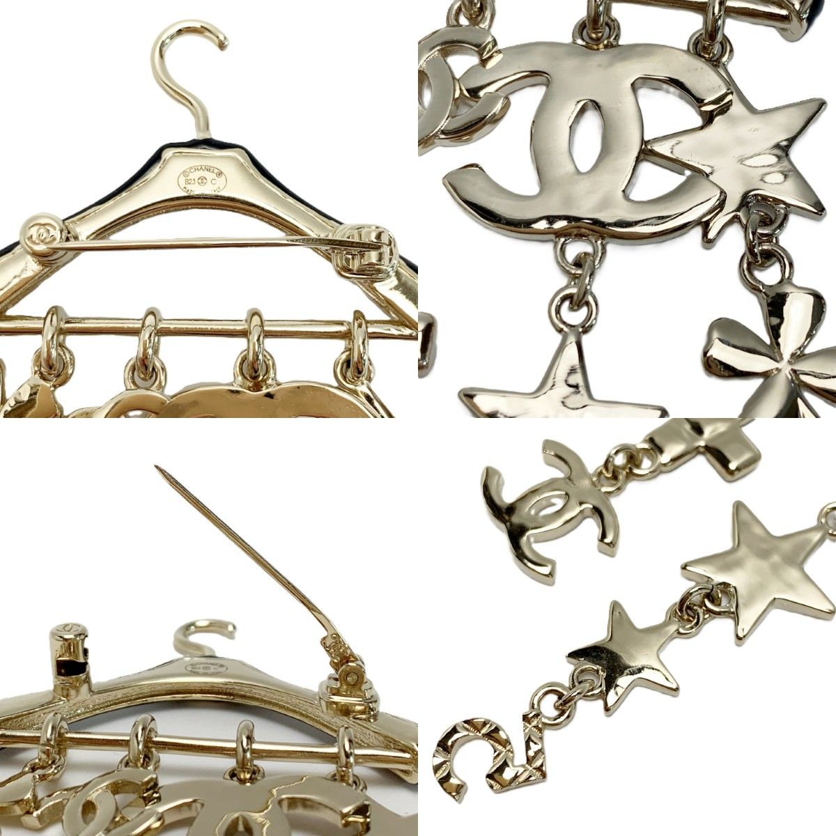 Chanel CC Logo Hanger Motif Metal Resin Brooch Gold Black — view 7