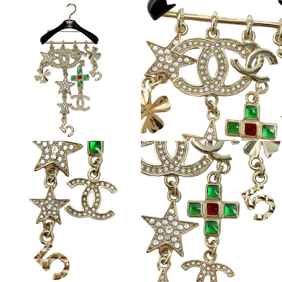 Chanel CC Logo Hanger Motif Metal Resin Brooch Gold Black — view 6