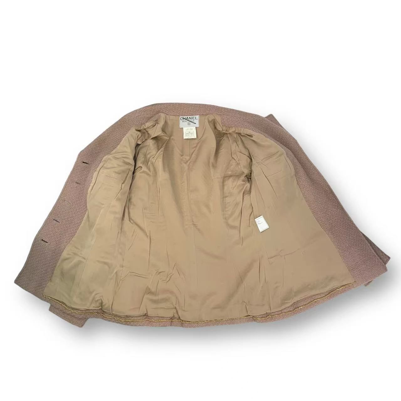 Chanel Gripoix Button Tweed Jacket Pink Beige Wool 44 — view 3