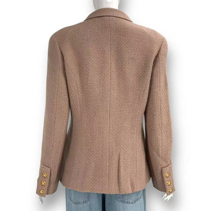 Chanel Gripoix Button Tweed Jacket Pink Beige Wool 44 — view 2