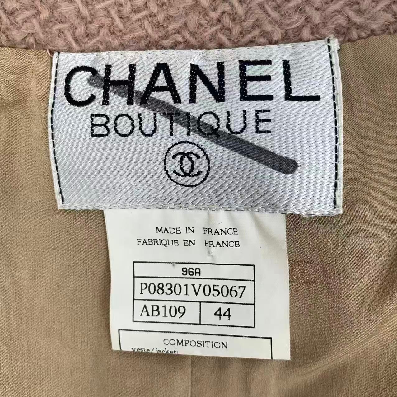 Chanel Gripoix Button Tweed Jacket Pink Beige Wool 44 — view 7