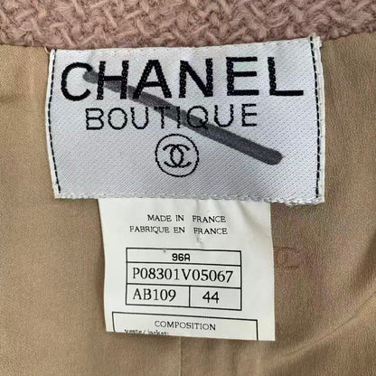 Chanel Gripoix Button Tweed Jacket Pink Beige Wool 44 — view 7