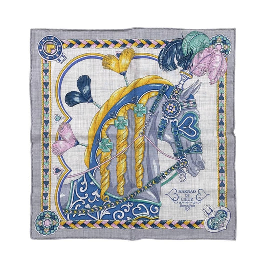 Hermes Scarf Carre Gavroche 45 Arne de Coeur 12 Cashmere Silk Gricine Rose Blue