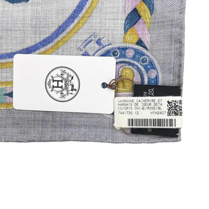 Hermes Scarf Carre Gavroche 45 Arne de Coeur 12 Cashmere Silk Gricine Rose Blue — view 7