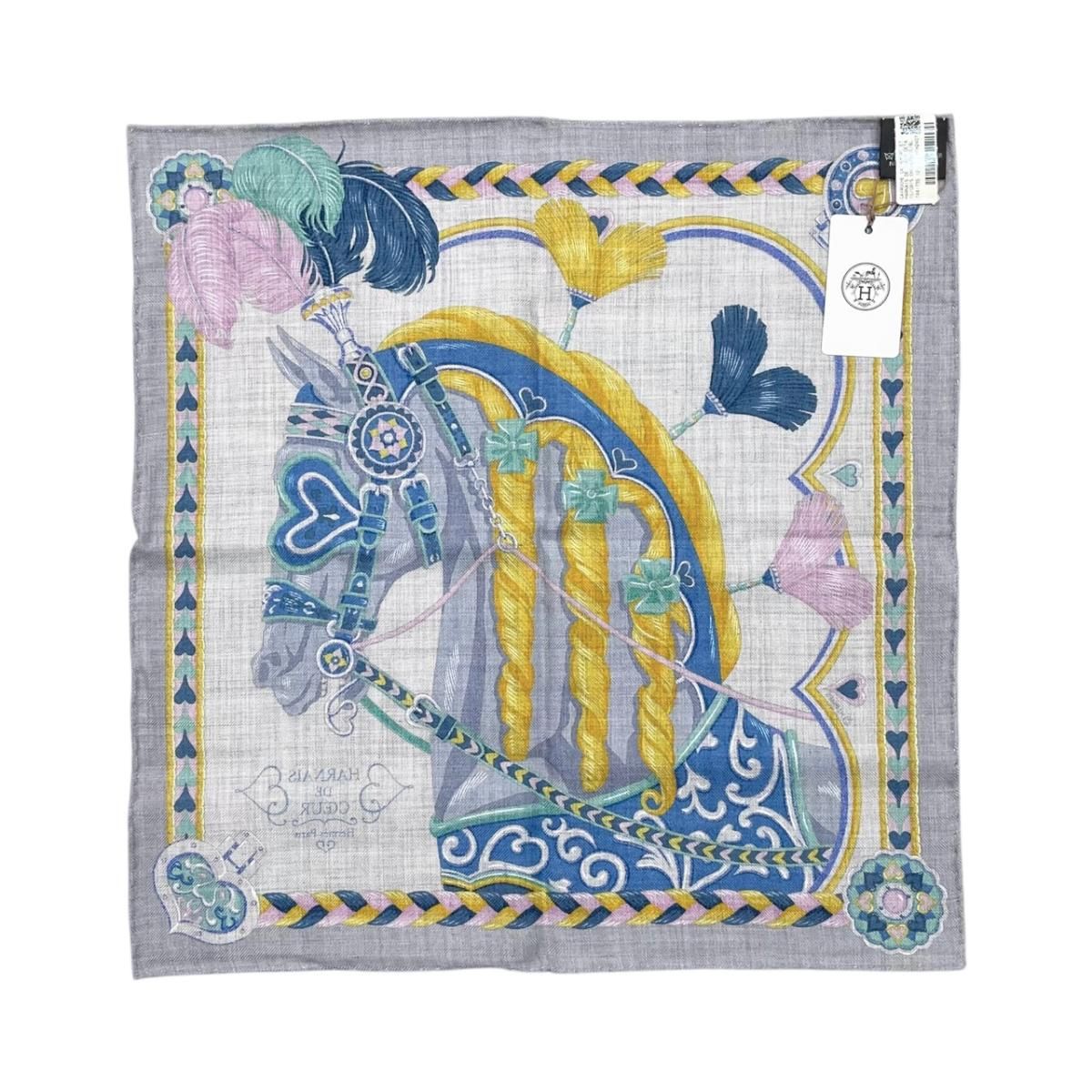 Hermes Scarf Carre Gavroche 45 Arne de Coeur 12 Cashmere Silk Gricine Rose Blue — view 2