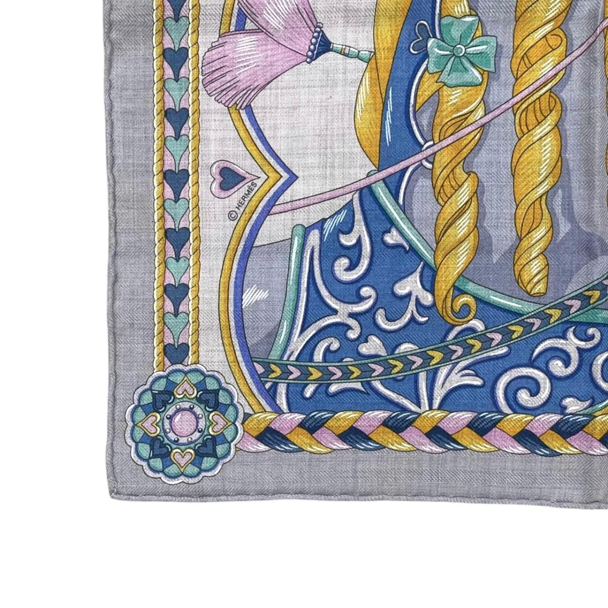 Hermes Scarf Carre Gavroche 45 Arne de Coeur 12 Cashmere Silk Gricine Rose Blue — view 5