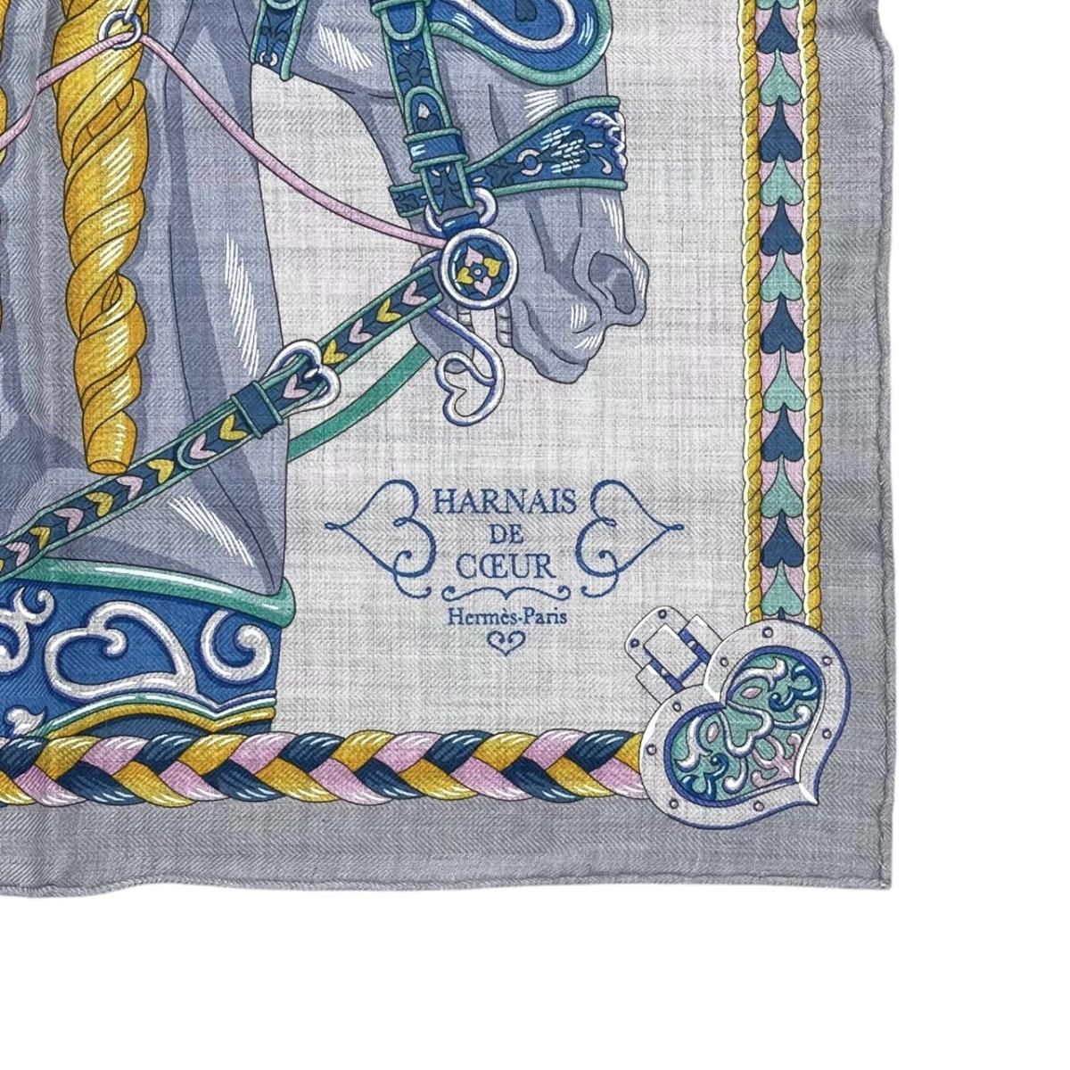 Hermes Scarf Carre Gavroche 45 Arne de Coeur 12 Cashmere Silk Gricine Rose Blue — view 6