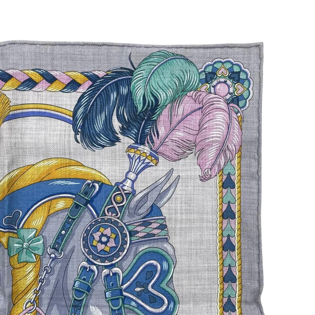 Hermes Scarf Carre Gavroche 45 Arne de Coeur 12 Cashmere Silk Gricine Rose Blue — view 4