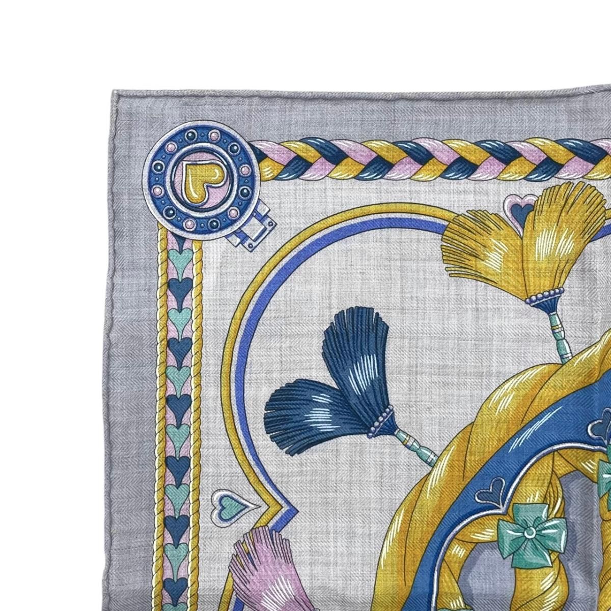 Hermes Scarf Carre Gavroche 45 Arne de Coeur 12 Cashmere Silk Gricine Rose Blue — view 3