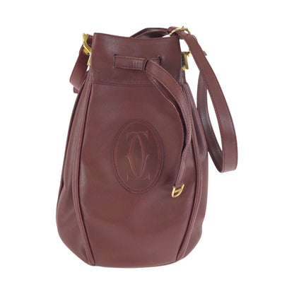 Cartier Must Line Wine Red Bordeaux Gold Leather Shoulder Bag Pochette