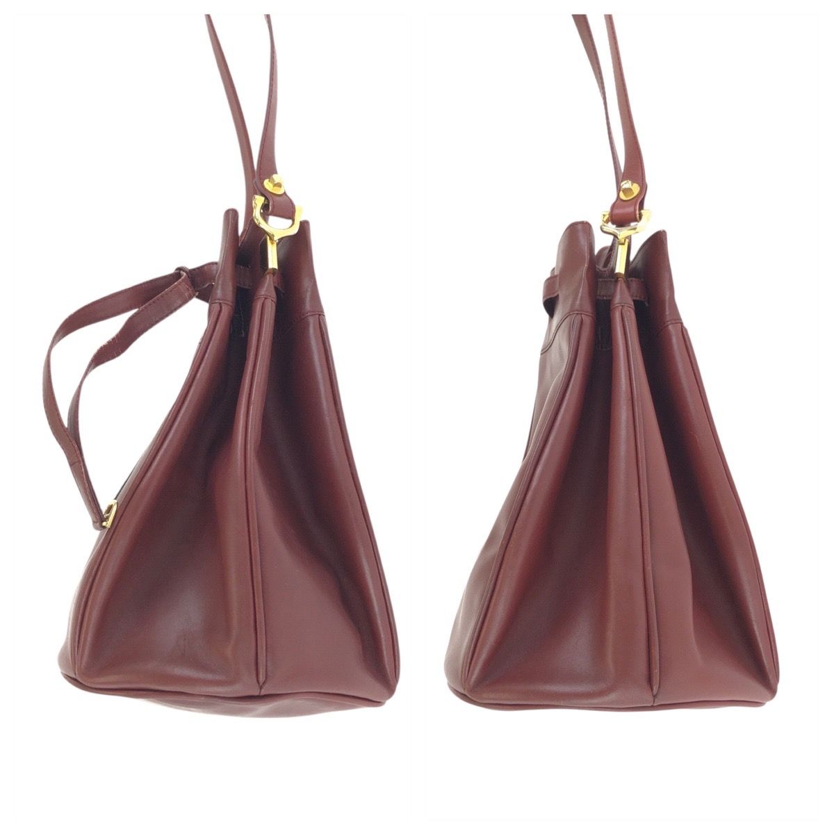 Cartier Must Line Wine Red Bordeaux Gold Leather Shoulder Bag Pochette — view 8