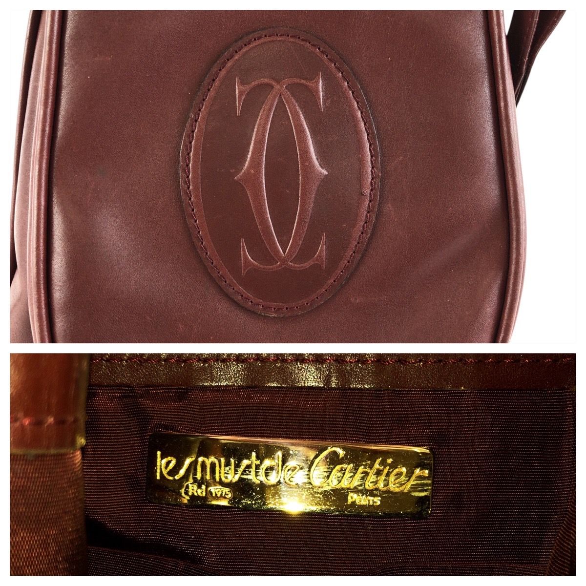Cartier Must Line Wine Red Bordeaux Gold Leather Shoulder Bag Pochette — view 4
