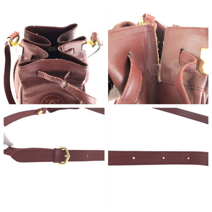 Cartier Must Line Wine Red Bordeaux Gold Leather Shoulder Bag Pochette — view 6