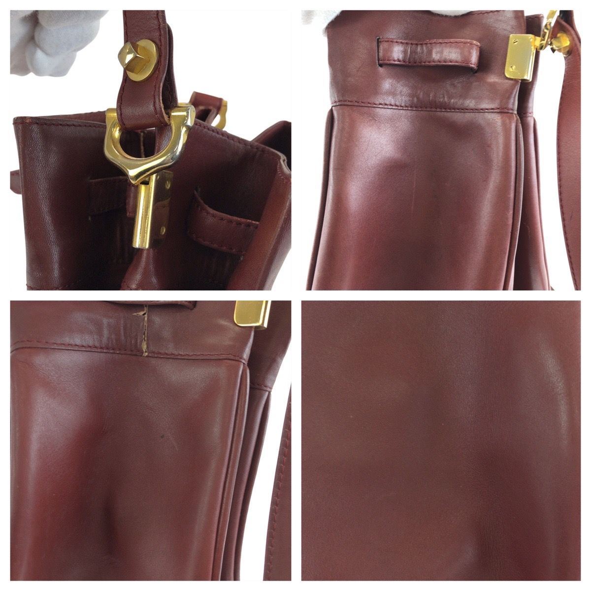 Cartier Must Line Wine Red Bordeaux Gold Leather Shoulder Bag Pochette — view 5