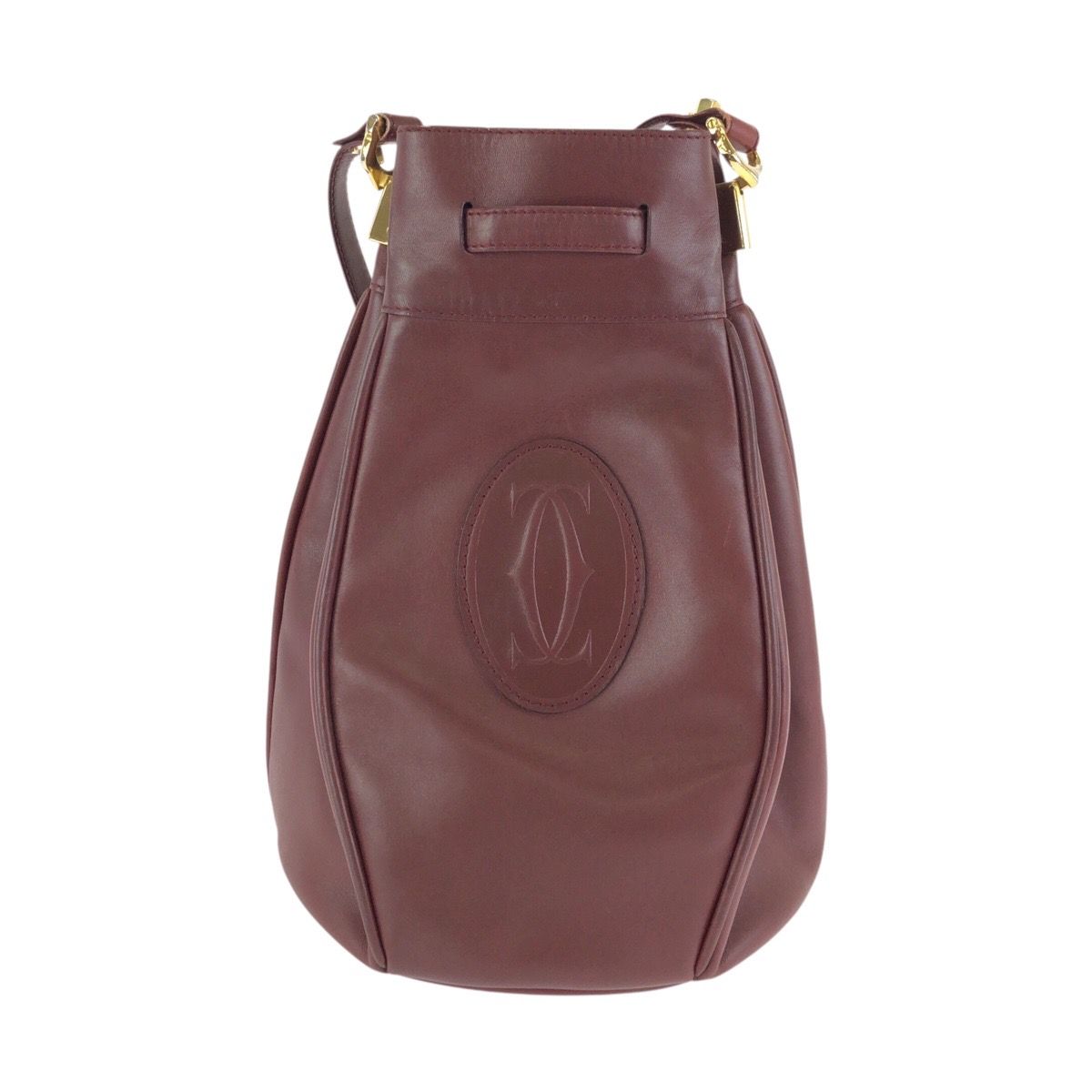 Cartier Must Line Wine Red Bordeaux Gold Leather Shoulder Bag Pochette — view 2