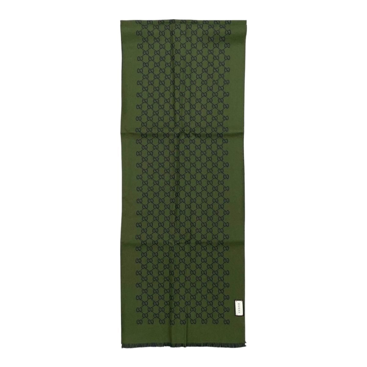 Gucci Shawl GG Pattern Scarf Wool Logo Bicolor Navy Blue Green — view 5