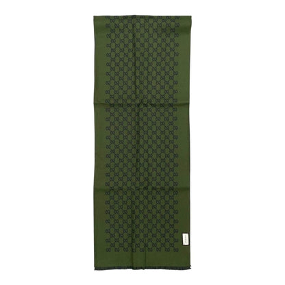Gucci Shawl GG Pattern Scarf Wool Logo Bicolor Navy Blue Green — view 5