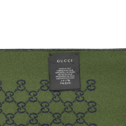 Gucci Shawl GG Pattern Scarf Wool Logo Bicolor Navy Blue Green — view 8