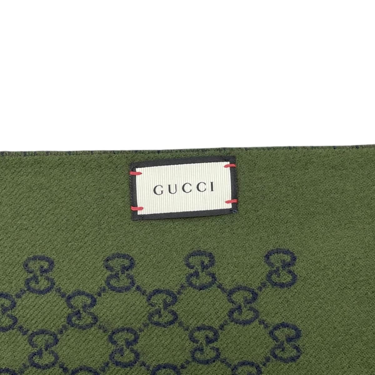Gucci Shawl GG Pattern Scarf Wool Logo Bicolor Navy Blue Green — view 7