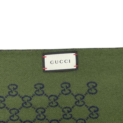 Gucci Shawl GG Pattern Scarf Wool Logo Bicolor Navy Blue Green — view 7