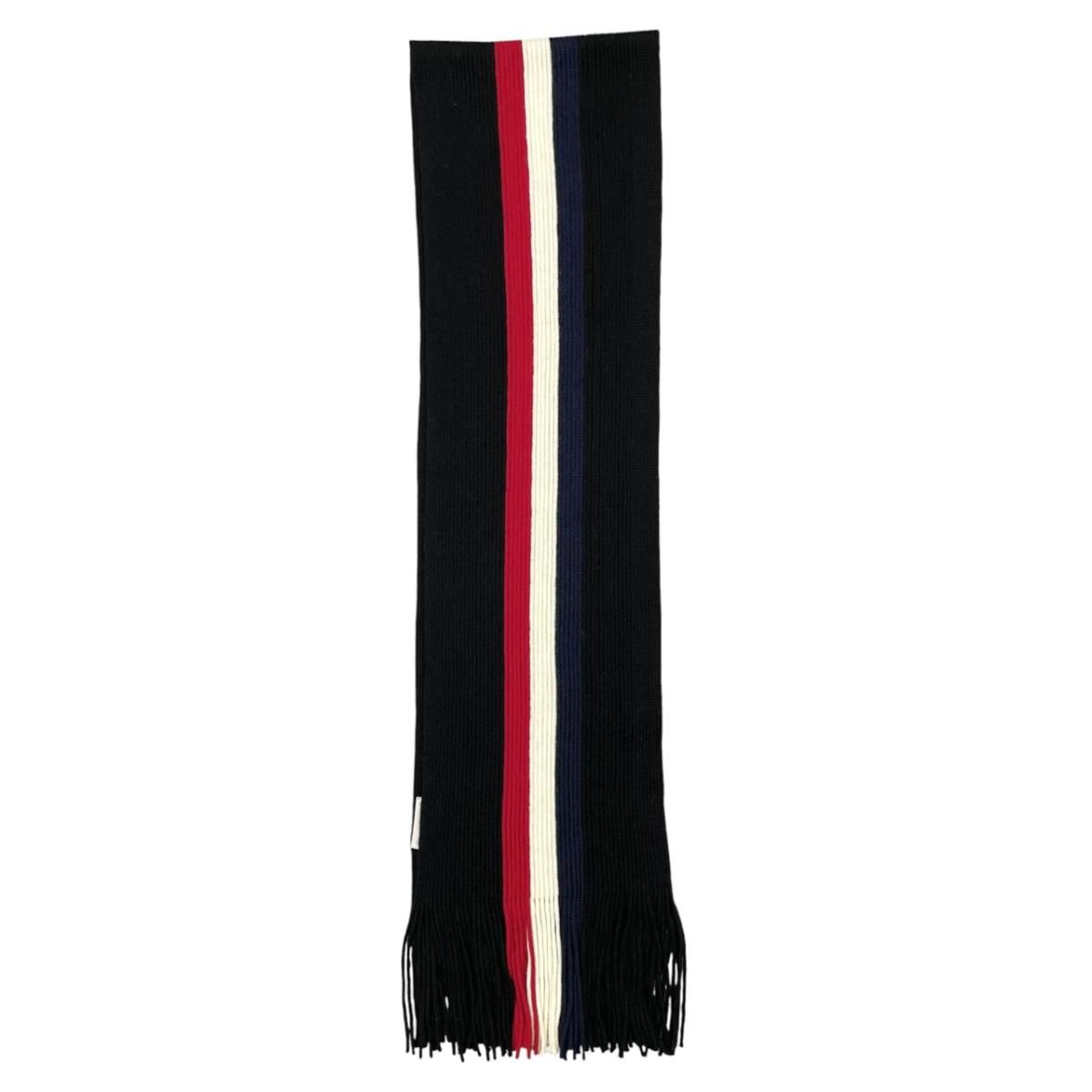 Moncler Mont Cles Scarf Tricolor Stripe Wool Logo Patch Black Red White Navy — view 4