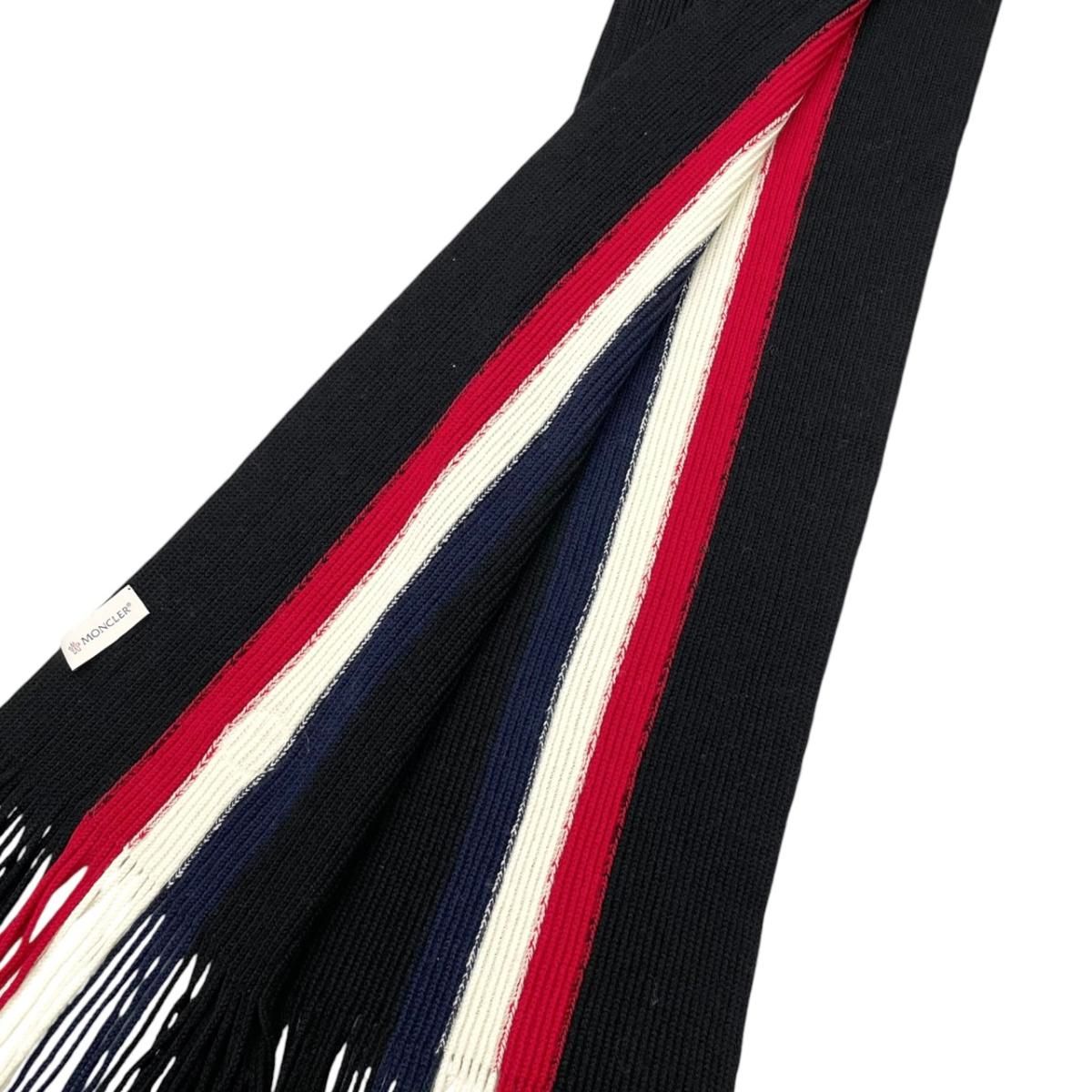 Moncler Mont Cles Scarf Tricolor Stripe Wool Logo Patch Black Red White Navy — view 6