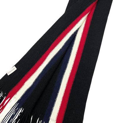 Moncler Mont Cles Scarf Tricolor Stripe Wool Logo Patch Black Red White Navy — view 6