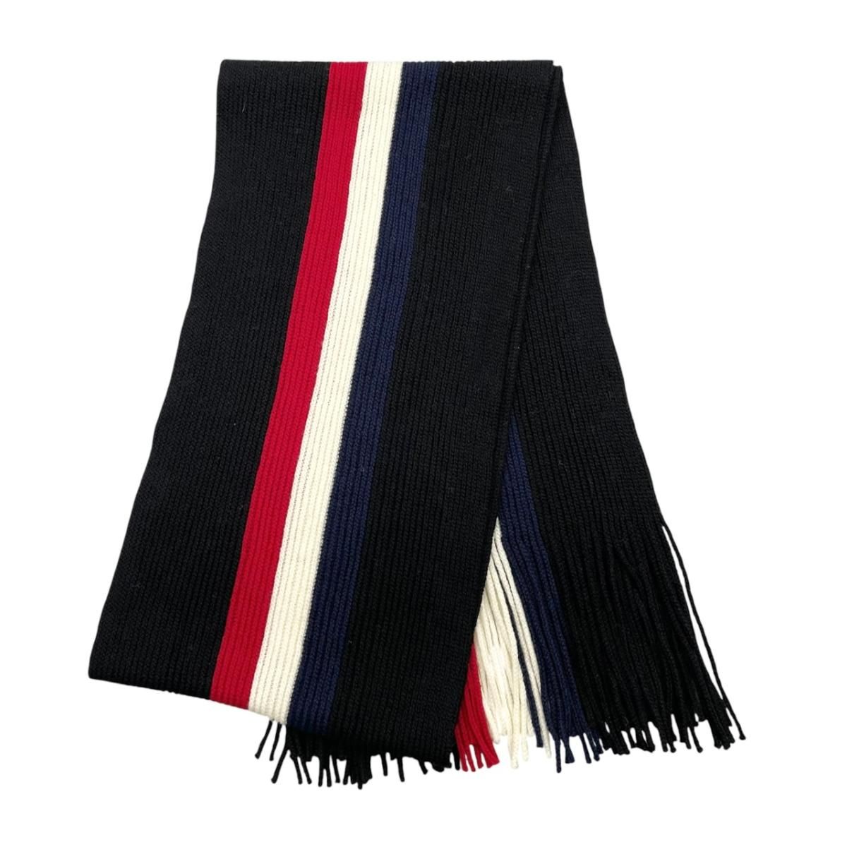 Moncler Mont Cles Scarf Tricolor Stripe Wool Logo Patch Black Red White Navy — view 2