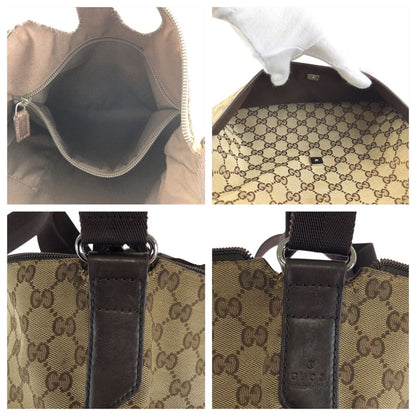 Gucci Brown Beige Silver GG Canvas Leather Shoulder Bag s — view 6