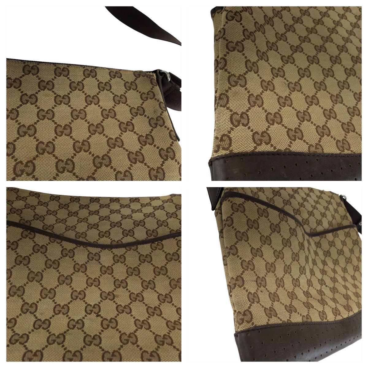 Gucci Brown Beige Silver GG Canvas Leather Shoulder Bag s — view 5
