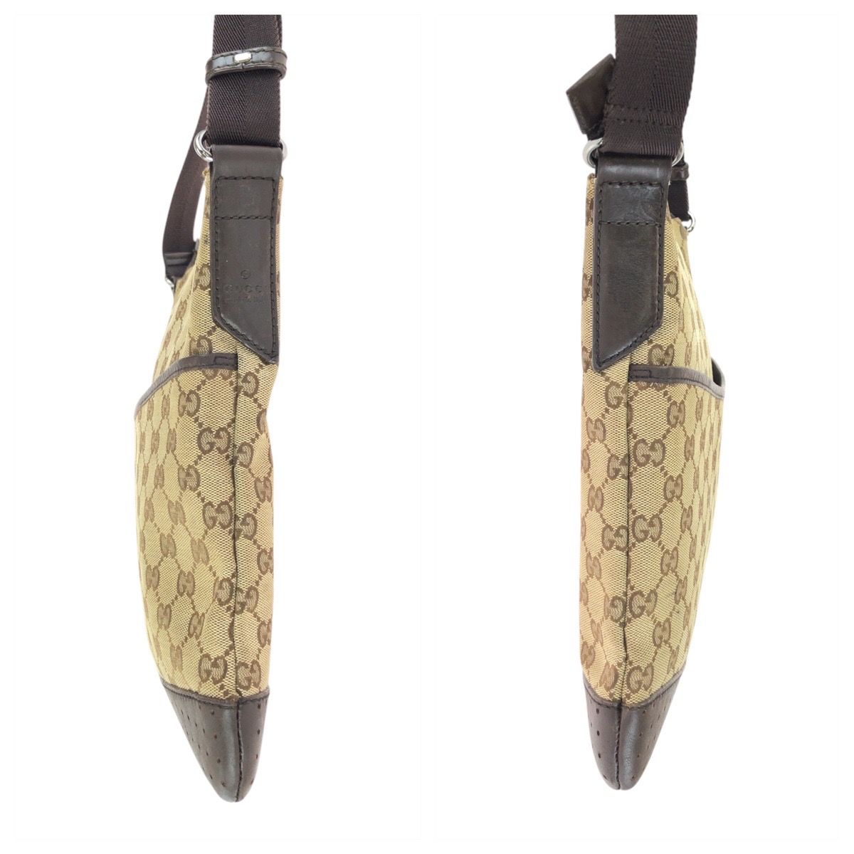 Gucci Brown Beige Silver GG Canvas Leather Shoulder Bag s — view 8