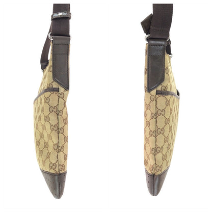 Gucci Brown Beige Silver GG Canvas Leather Shoulder Bag s — view 8