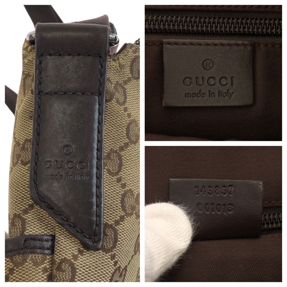Gucci Brown Beige Silver GG Canvas Leather Shoulder Bag s — view 4