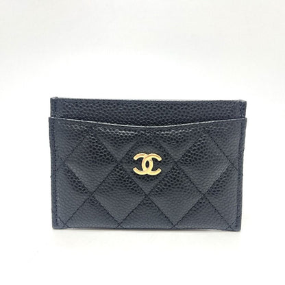 Chanel Card Case CC Logo Classic Caviar Leather Black