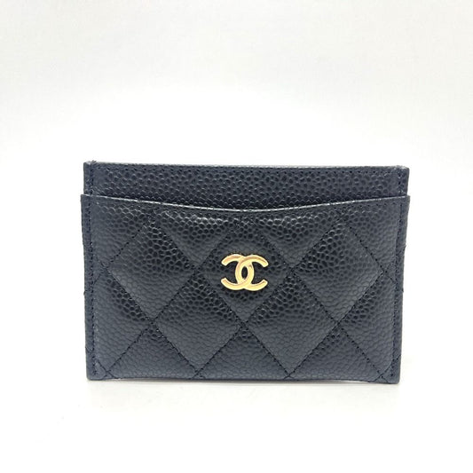 Chanel Card Case CC Logo Classic Caviar Leather Black