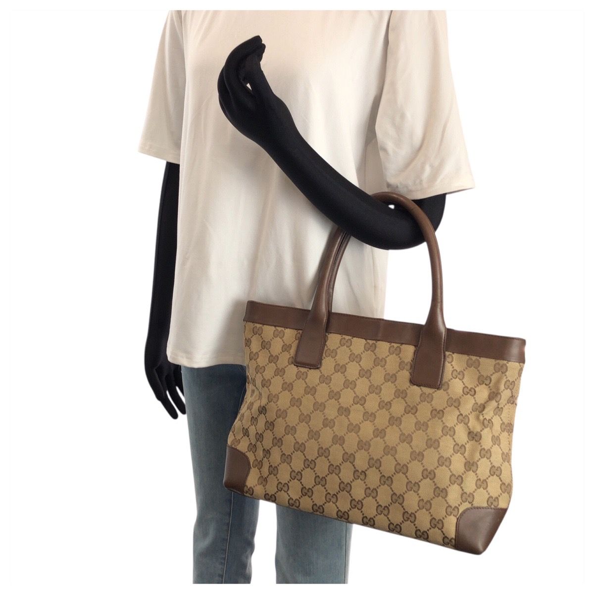 Gucci Brown Beige GG Canvas Leather 002 Tote — view 7
