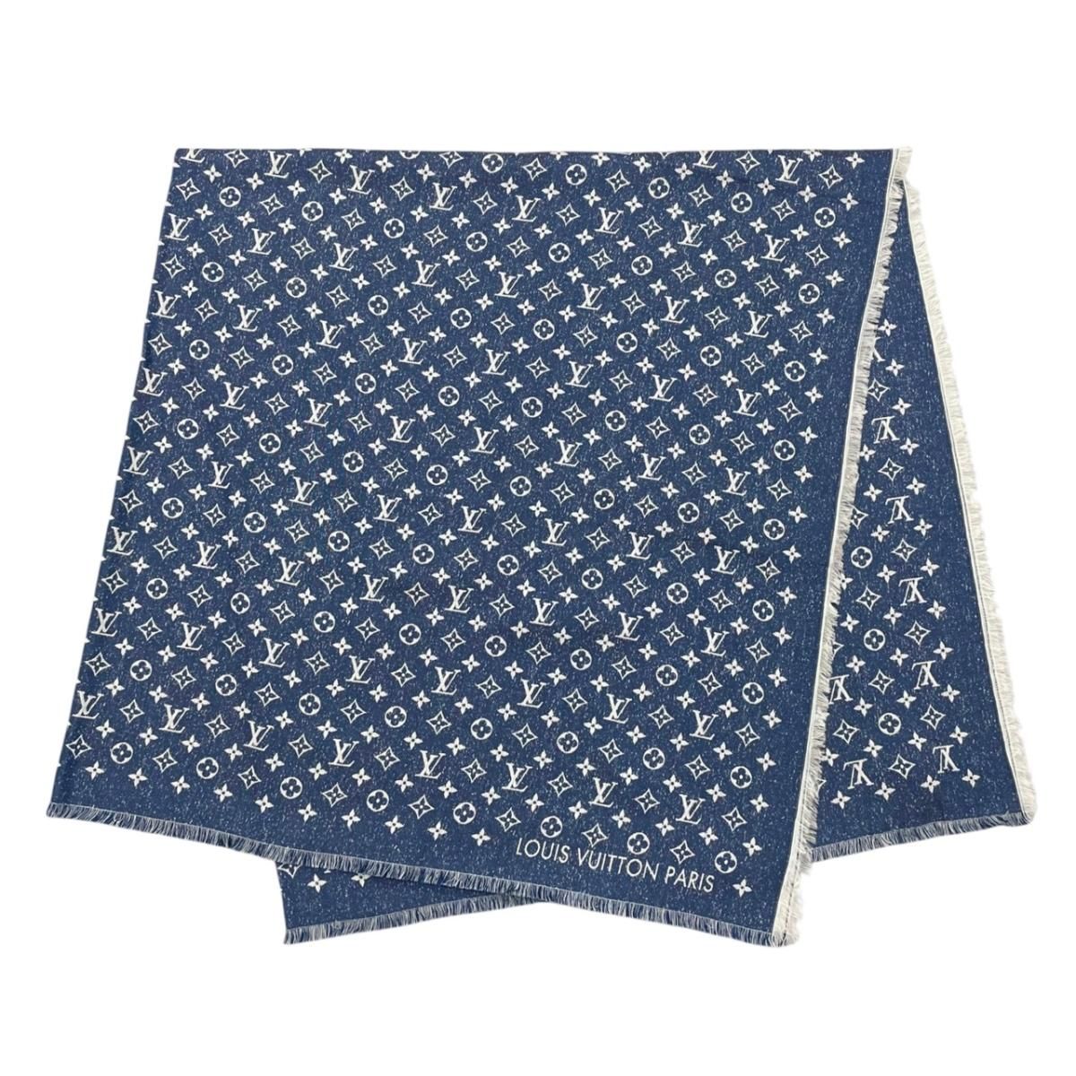 Louis Vuitton Shawl My Daily Denim Monogram Blue White Scarf