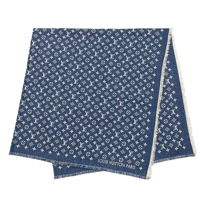 Louis Vuitton Shawl My Daily Denim Monogram Blue White Scarf