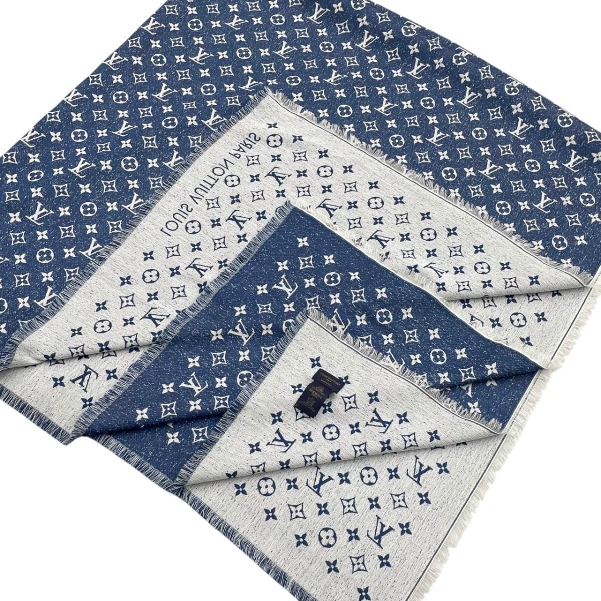 Louis Vuitton Shawl My Daily Denim Monogram Blue White Scarf — view 6