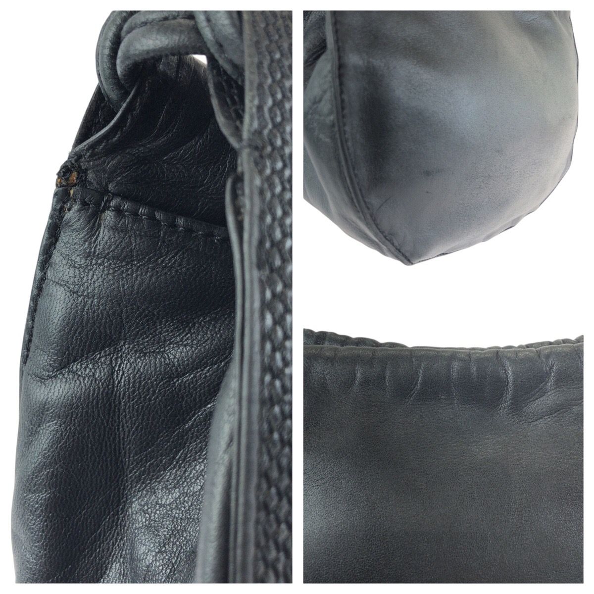 Loewe Vintage Anagram Drawstring Black Gold Leather Shoulder Bag Pochette — view 6
