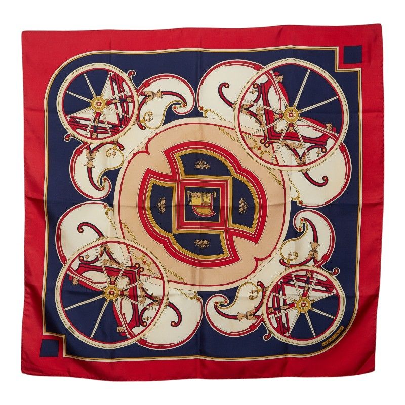 Hermes Carre 90 Washington's Carriage George Scarf Red Multicolor