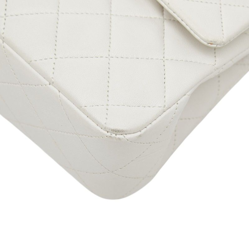 Chanel CC Logo Quilted 23 Double Flap Chain Shoulder Bag White Lambskin — view 4