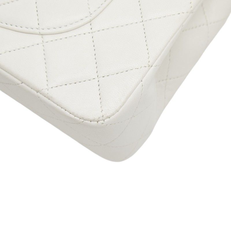 Chanel CC Logo Quilted 23 Double Flap Chain Shoulder Bag White Lambskin — view 6