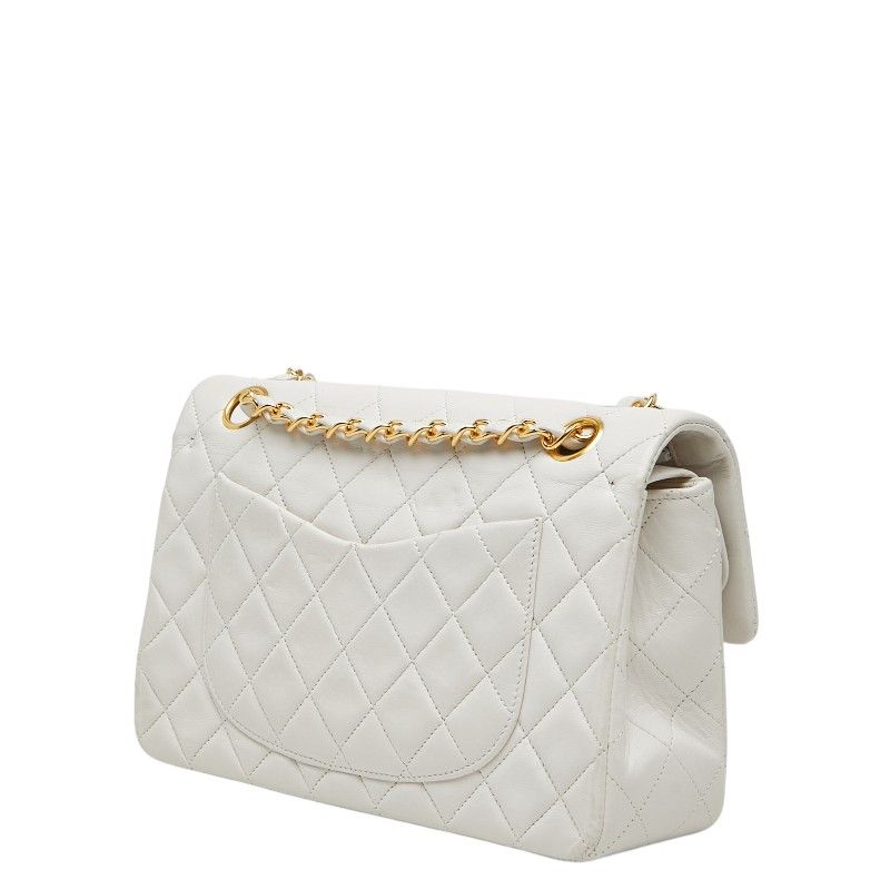 Chanel CC Logo Quilted 23 Double Flap Chain Shoulder Bag White Lambskin — view 2