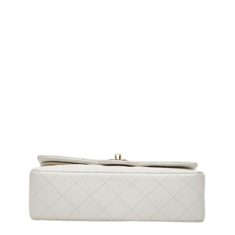 Chanel CC Logo Quilted 23 Double Flap Chain Shoulder Bag White Lambskin — view 3