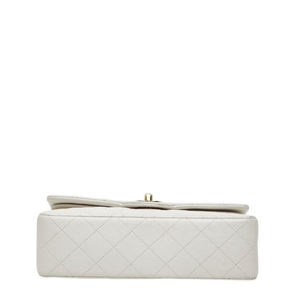 Chanel CC Logo Quilted 23 Double Flap Chain Shoulder Bag White Lambskin — view 3
